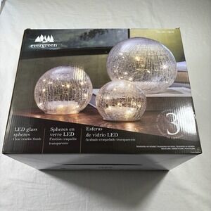 Evergreen LED Glass Spheres Set of 3 Clear NEW